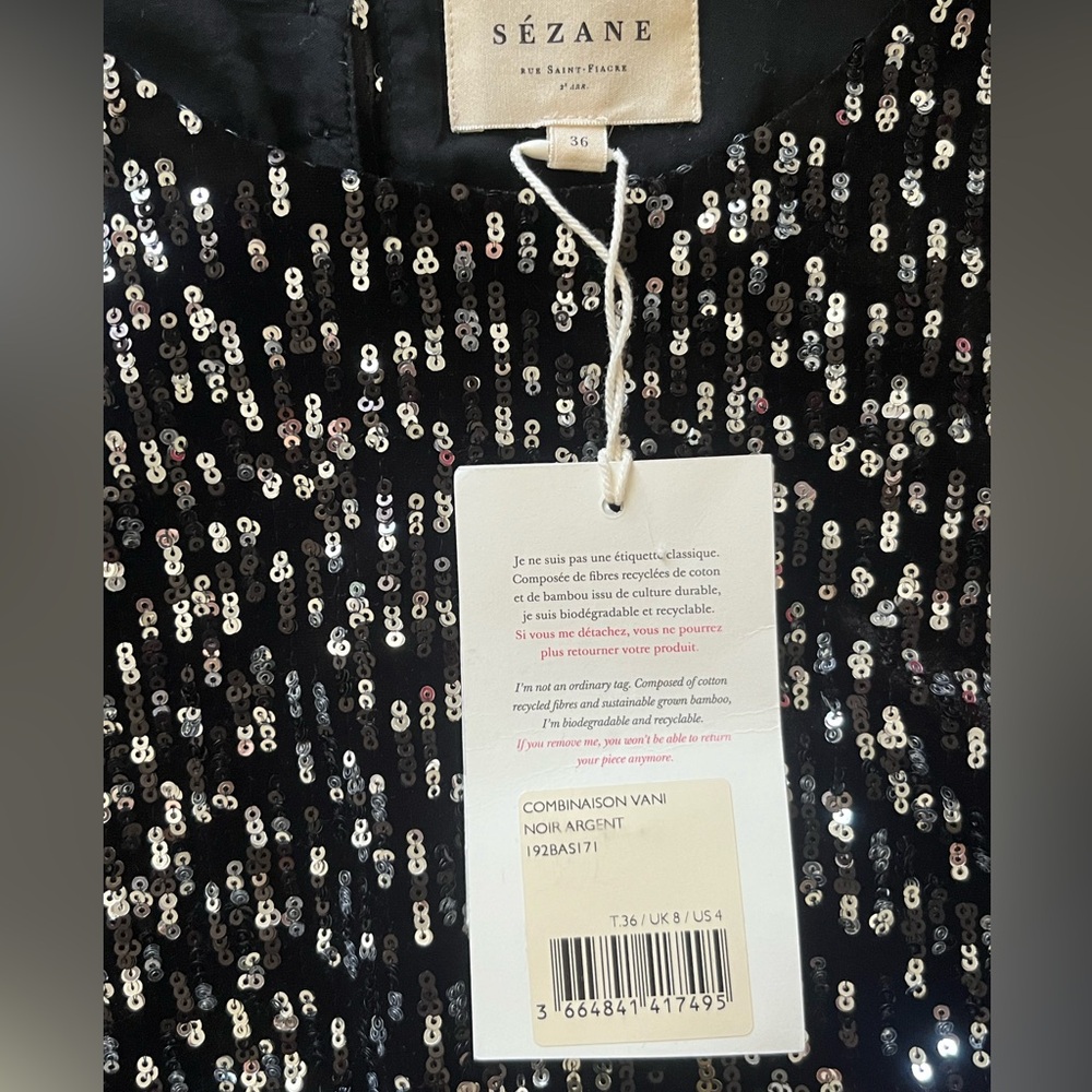 Sezane Black and Silver Sequin Jumpsuit NWT - Picture 4 of 9